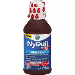 Vicks Nyquil High Blood Pressure Cold Flu Medicine Relieves Headache Fever Sore Throat Minor Aches Pains 12 Fl Oz Cherry Flavor Bottle Cough Cold Flu Treatment Riesbeck