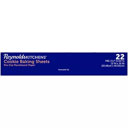 Reynolds Kitchens Cookie Baking Sheets Pre-Cut Parchment Paper 22 ct Box, Aluminum Foil, Cling Wrap & Wax Paper