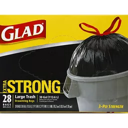 Glad Large Drawstring Trash Bags - Large Size - 30 gal - 30 Width