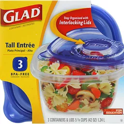 Glad Food Storage Containers - Tall Entree Container - 42 oz - 2 Containers  