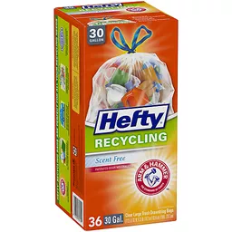 Hefty Recycling Trash Bags, Scent Free, Clear, 30 Gallon, 36 Count
