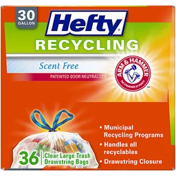 Hefty Recycling 30 Gal. Clear Large Trash Drawstring Bags 36 Ct Scent Free  Box
