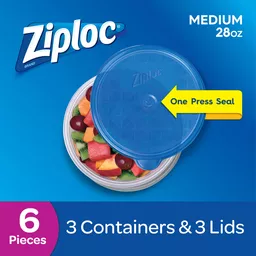 Ziploc® Brand, Food Storage Containers with Lids, One Press Seal, Medium  Round, 3 ct, Plastic Containers
