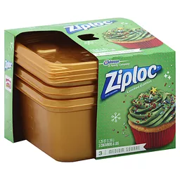 Ziploc 3 T Medium Sq Containers, Plastic Containers