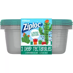 Ziploc Food Storage Containers, Deep Rectangle, Holiday Green, 2 containers  + lids, Plastic Containers