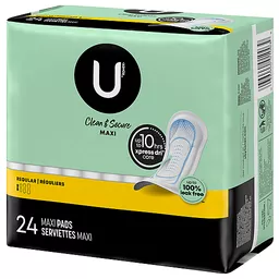 U by Kotex Clean & Secure Overnight Maxi Pads with Wings, Extra Heavy  Absorbency, 24 Count - 24 ea