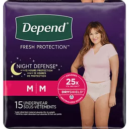Depend Underwear, Night Defense, M 15 ea, Feminine Care