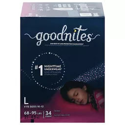 GoodNites Underwear, Nighttime, L (68-95 lbs), Girls 34 ea, Diapers &  Training Pants