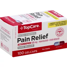 Top Care Acetaminophen 500mg Extra Strength Rapid Release Gelcaps Pain Reliever Fever Reducer 100 Ct Box Non Aspirin Matherne S Market