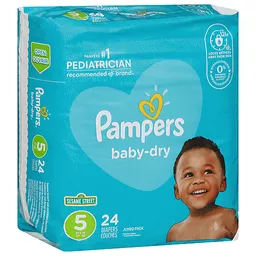 Pampers Baby-Dry Jumbo Pack Size 5 (27+ Sesame Diapers 24 ea | Diapers & Training Pants | Food