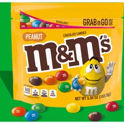 M&M'S Peanut Milk Chocolate Candy, Grab & Go Size, 5.5 oz Bag