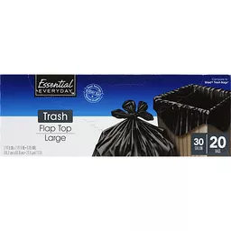 Essential Everyday Trash Bags, Flap Top, Large, 30 Gallon - 20 bags