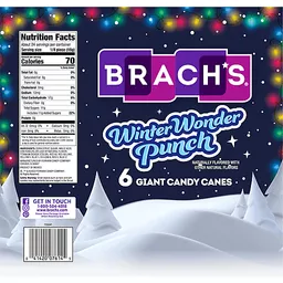 Brach's Candy Canes, Winter Wonder Punch, Giant 6 Ea, Non Chocolate Candy