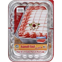 Handi Foil Fun Colors Cook N Carry Cake Pans, With Lids, Red, 13 X