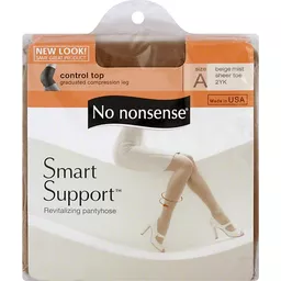No Nonsense Smart Support Pantyhose, Size C, Midnight Black