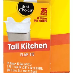 Best Choice Tall Kitchen 13 Gallon Flap Tie, Trash Bags