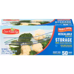 Our Family Double Zipper Resealable Storage Pint Bags - 50 ct