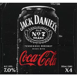 Jack Daniel's Tennessee Whiskey & Coca-Cola Ready to Drink Cocktail, 4 cans  / 12 fl oz - Gerbes Super Markets