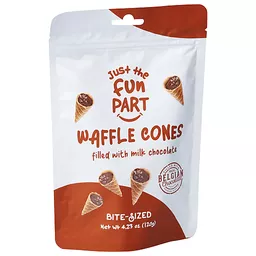 Just The Fun Part Waffle Cones, Peanut Butter & Milk Chocolate, Bite-Sized - 4.23 oz