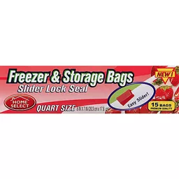 Home Select Slider Lock Seal Quart Size Freezer & Storage Bags 15 Ea, Plastic Bags