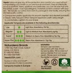 Veeda Natural Cotton Tampons, Regular and Super, Non-Applicator, 1 Box of  16 Ct