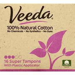 Veeda 100% Natural Cotton Tampons Super 16 Ct, Feminine Care