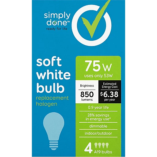 Simply Done Light Bulbs Replacement Halogen White 75 Watts Light Bulbs |