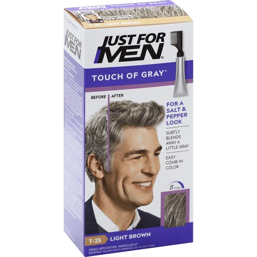 Just For Men Touch of Gray Light Brown T-25 Gray Hair Treatment, Hair  Coloring