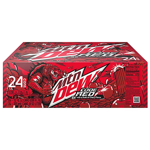 Mtn Dew Code Red Dew Soda With A Rush Of Cherry 12 Fl Oz 24 Count Cans Tony S
