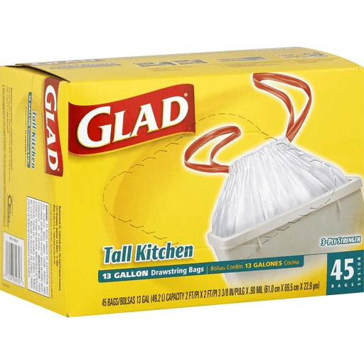  Glad Tall Kitchen Drawstring Trash Bags, 13 Gallon, 45