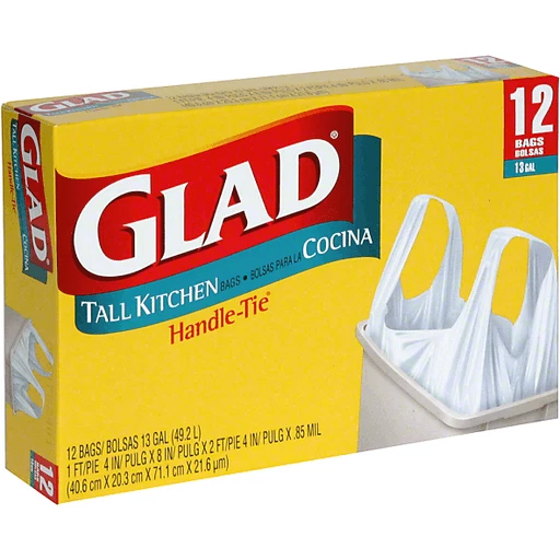 Glad Handle Tie Recycling Bags, Tall Kitchen, 13 Gallon, Paper & Plastic