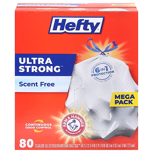 Hefty Ultra Strong Scent Free Tall Kitchen 13 Gallon, Trash Bags