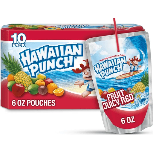 Hawaiian Punch Fruit Juicy Red, 6 fl oz pouches, 10 pack, Juice & Lemonade