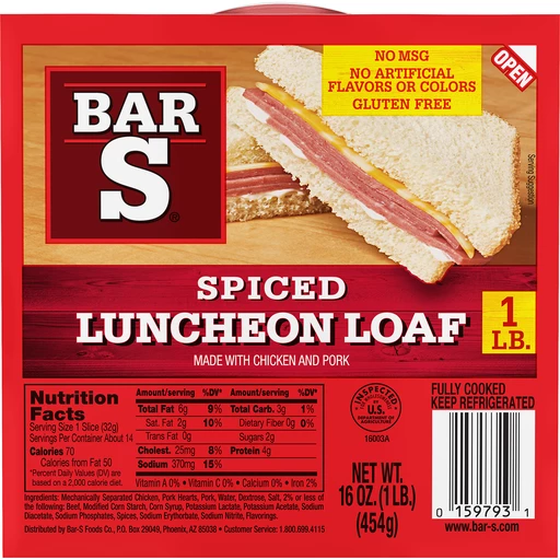 Bar-S® Spiced Luncheon Loaf 1 lb. Pack | Packaged Hot Sausages Lunch Meat | Superlo Foods
