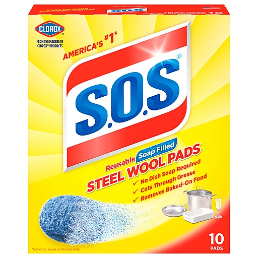 Clorox Steel Wool Pads, Soap Filled, Reusable 10 ea