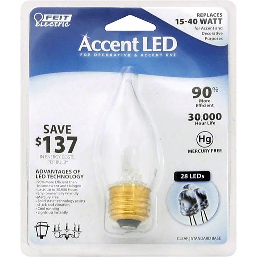 Feit Accent LED Light Bulb, Standard Base, Clear | Batteries & | Reasor's