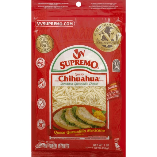 V&V Supremo Queso Chihuahua, Shredded Quesadilla Cheese, 16 oz | Hispanic |  Nam Dae Mun Farmers