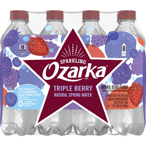 Ozarka Sparkling Water, Triple Berry, 16.9 Oz. Bottles (8 Count), Sparkling & Seltzer