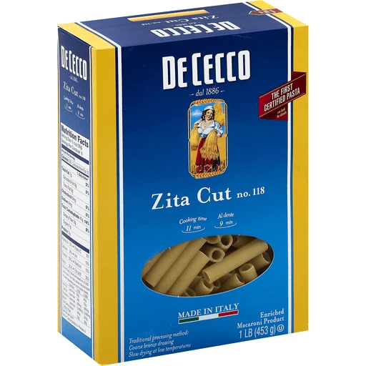 Zita Cut No. 118 Dried Pasta De Cecco, Penne & Mostaccioli