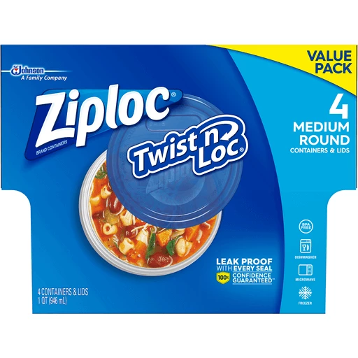 Ziploc® Brand, Food Storage Containers with Lids, Twist 'n Loc, Medium Round,  4 ct, Shop