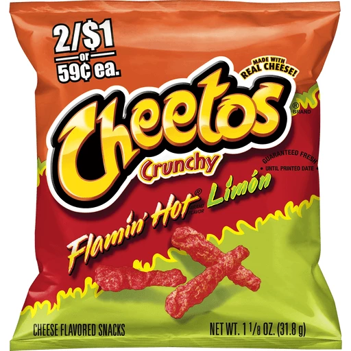 Cheetos Crunchy Cheese Flavored Snacks Flamin' Hot Limon 1 1/8 Oz
