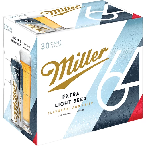 Miller 64 Extra Light Lager Beer, 30 Pack, 12 fl. oz. Cans, 2.8% ABV Beer | Ptacek's IGA