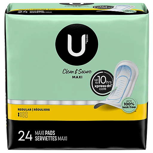 Clean & Secure Overnight Maxi Pads with Wings, Extra Heavy Flow, 24 units –  U by Kotex : Pads and cup