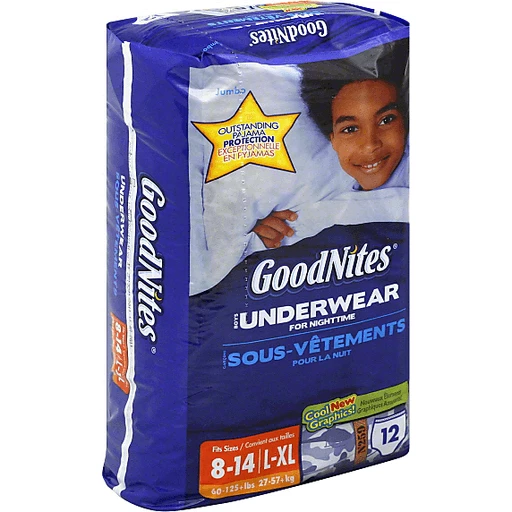GoodNites Underwear, for Nighttime, Boys, 8-14/L-XL (60-125+ lb), Cool  Graphics, Jumbo, Diapers & Training Pants