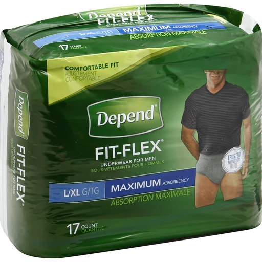Depend Fit Flex Underwear, For Men, Maximum Absorbency, L/Xl, Adult  Incontinence Products