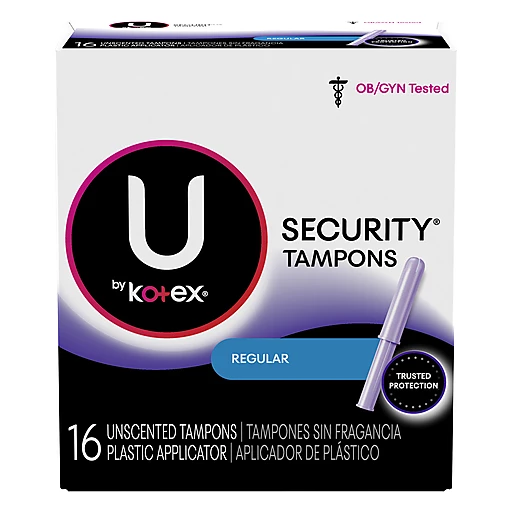 U By Kotex Security Regular Plastic Applicator Unscented Tampons 16 Ea, Feminine Care
