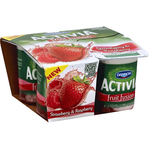 Activia Fruit Fusion Yogurt, Lowfat, Strawberry & Raspberry, Yogurt