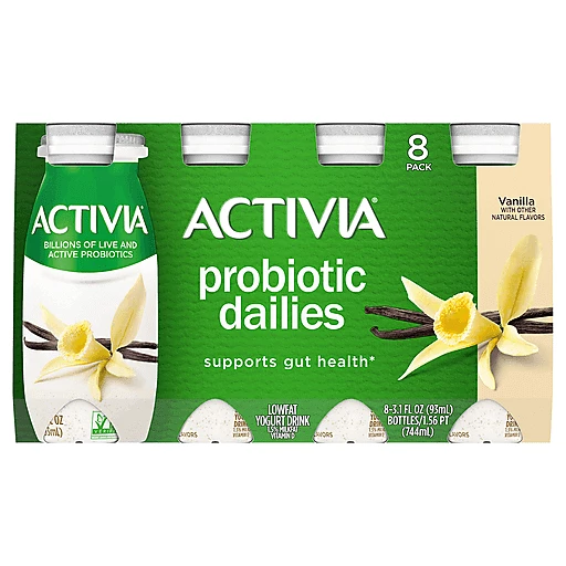 Activia Yogurt Drink, Lowfat, Probiotic Dailies, Vanilla, 8 Pack 8 Ea, Drinkable & Tubes