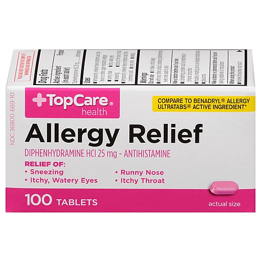 Top Care Relief, 25 Tablets 100 Ea | Allergy | KJ's Market