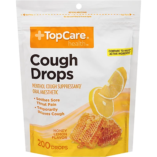 Top Care Cough Drops, Menthol, Honey Lemon Flavor | Medicine Cabinet Brooklyn Markets